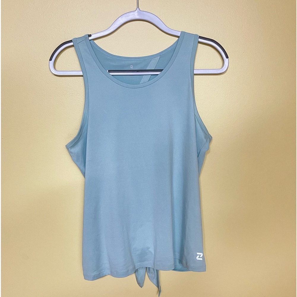 Zelos Open Tie Back Workout Tank Light Blue/Green Medium
